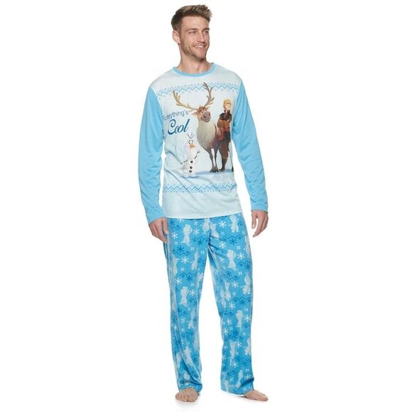 Disney Frozen 2 Mens 2-Piece Blue Long Sleeve Sleepwear Pajama Set - Picture 1 of 11